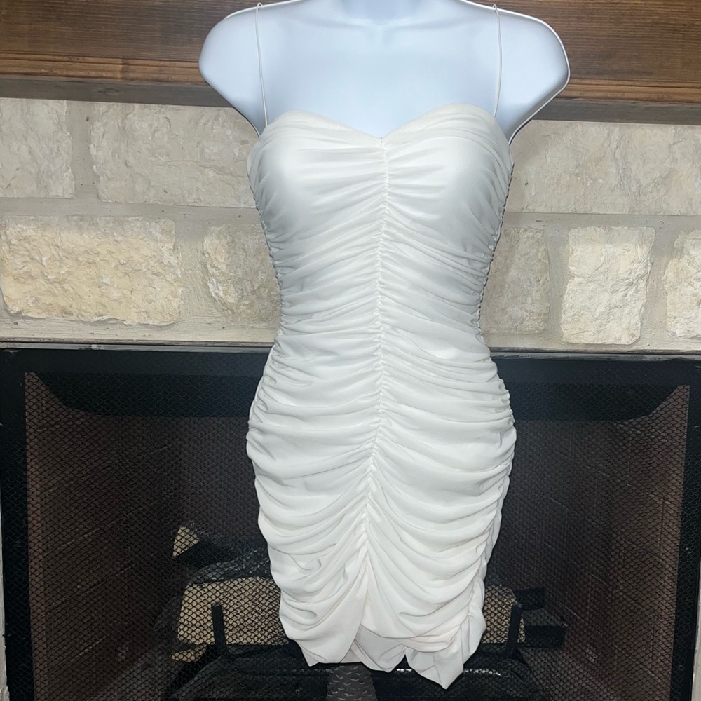 Meshki Ruched White Mini Dress